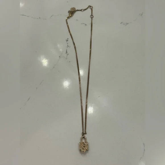 Christian Dior Golden Rhinestone Encrusted Padlock Necklace w/ Dior charm